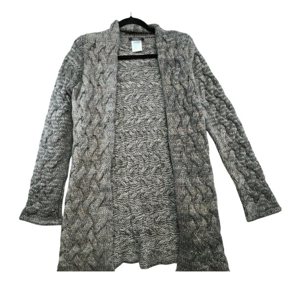 Gemelli Cable Knit Open Front Cardigan Sweater S/P Grey Acrylic & Mohair Blend M - Picture 5 of 12